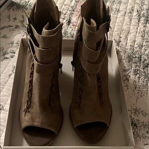 Diba Tan Peep-Toe Heeled Boots